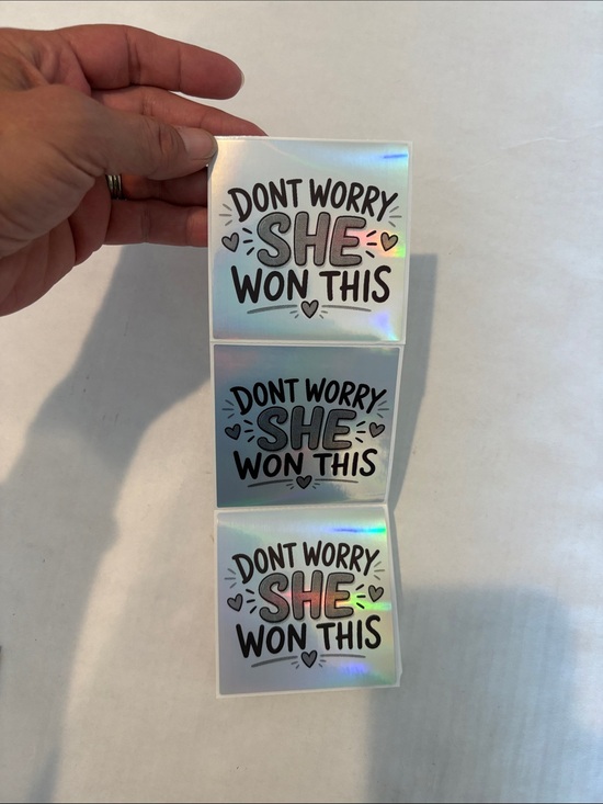 Unbranded Accessories - Holographic "Don't Worry She Won This" Sticker - Iridescent Pink Accent
